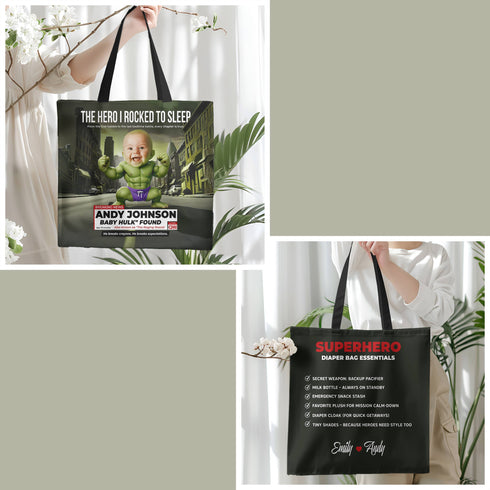 Personalized Baby Hulk Tote Bag – Funny Superhero Diaper Bag Gift for Mom & Baby